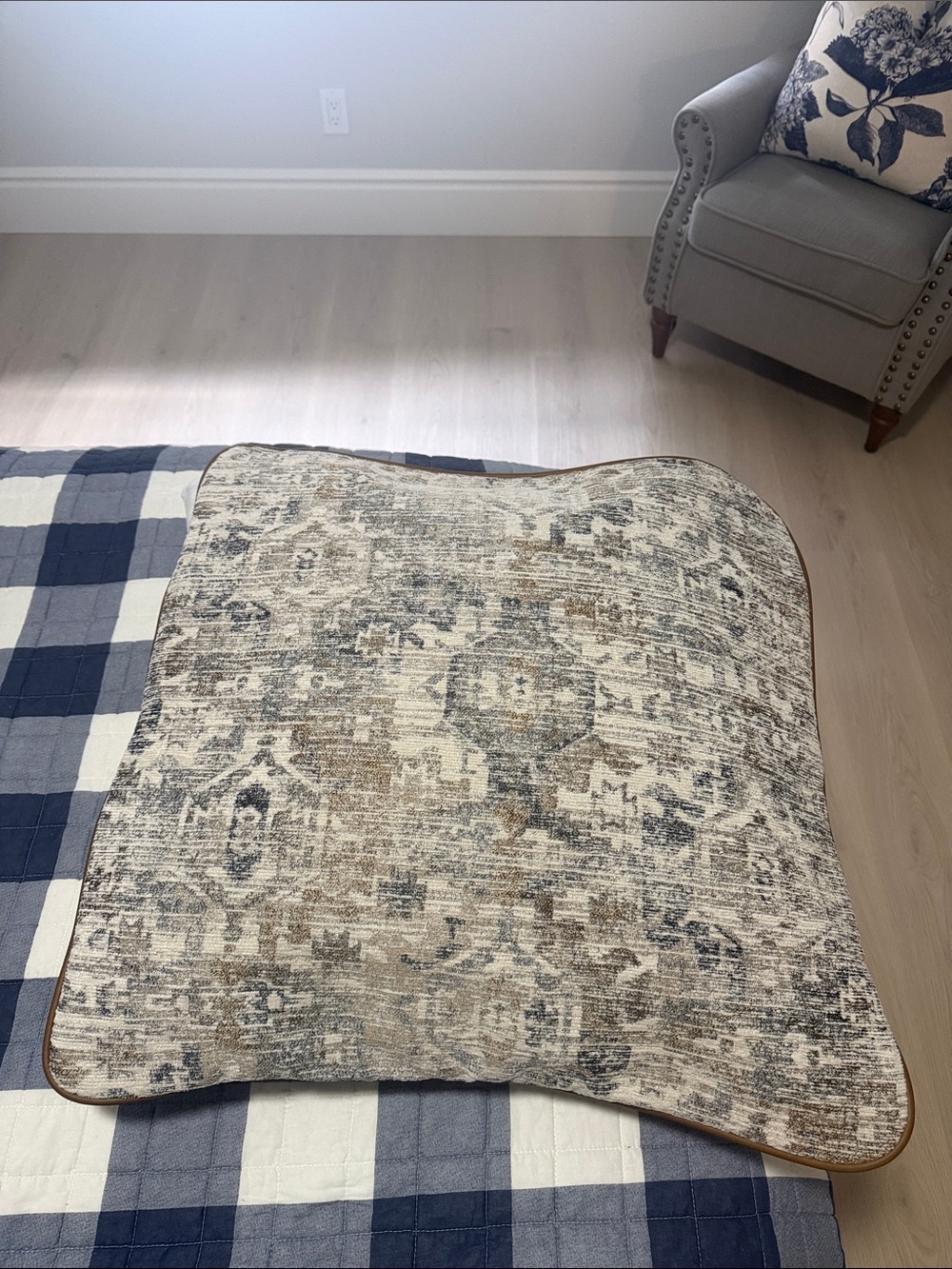 Neutral Vintage-Style Decorative Pillow Cover - Beige, Gray, Blue 2 covers only